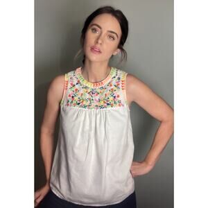 J.Crew Embroidered Mexican Style Top Sleeveless Blouse Flowers ~ Sz 6 ~ Lovely
